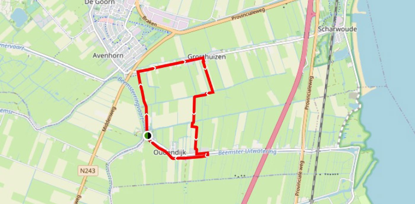 Wandelroute Buutschooterpad omgeving Oudendijk