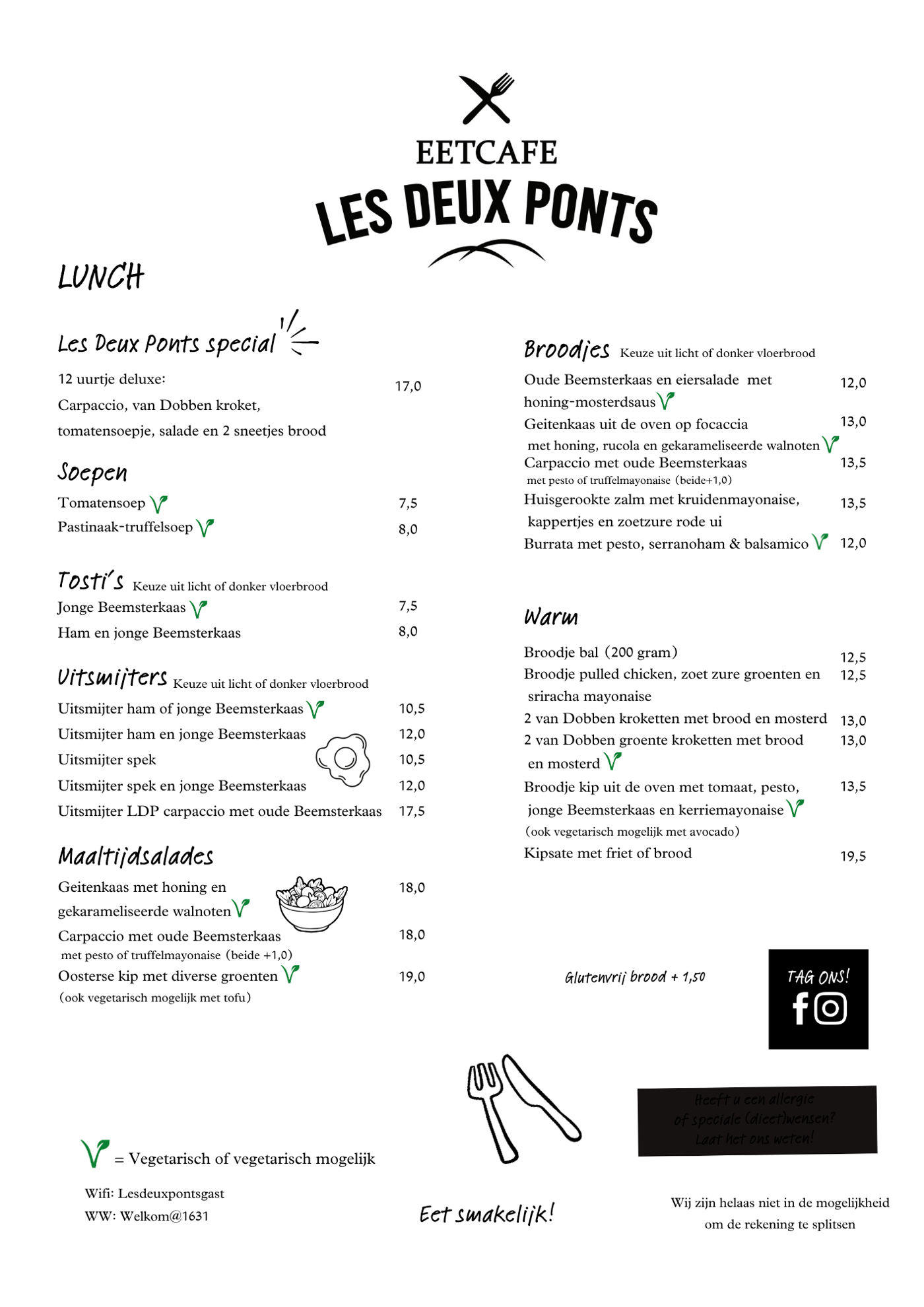 Lunchkaart Les Deux Ponts 1e kwartaal 2026
