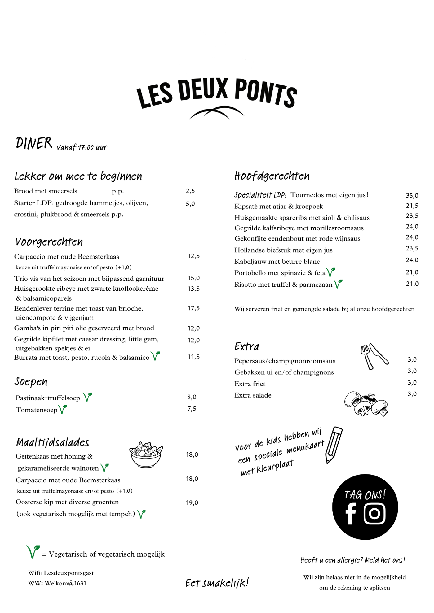 Dinerkaart Les Deux Ponts 1e kwartaal 2026