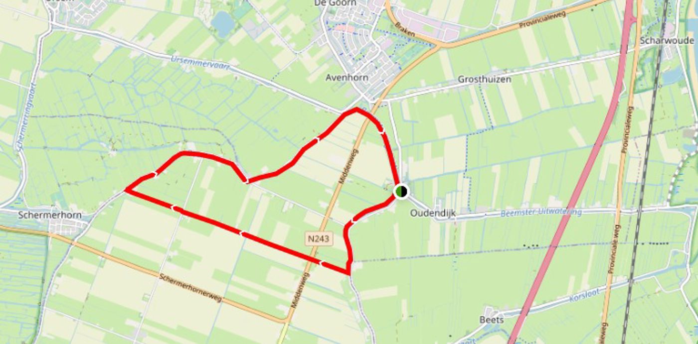 Wandelroute Uilenhoekroute – circa 10 km Omgeving Oudendijk