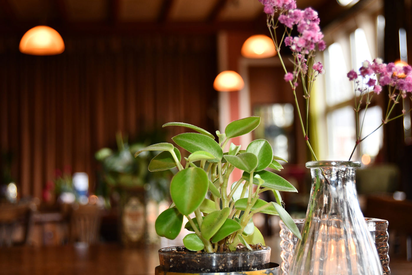 Les Deux Ponts interieur met decoratie, planten en bloemen